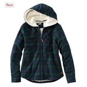 LL Bean Women's Scotch Plaid Flannel Shirt, Sherpa-Lined Zip Hoodie
